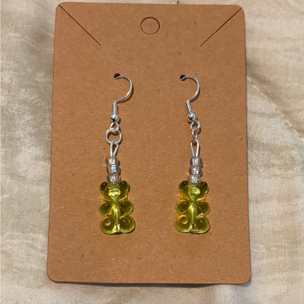 Handmade Green & Silver Gummy Bear Earrings